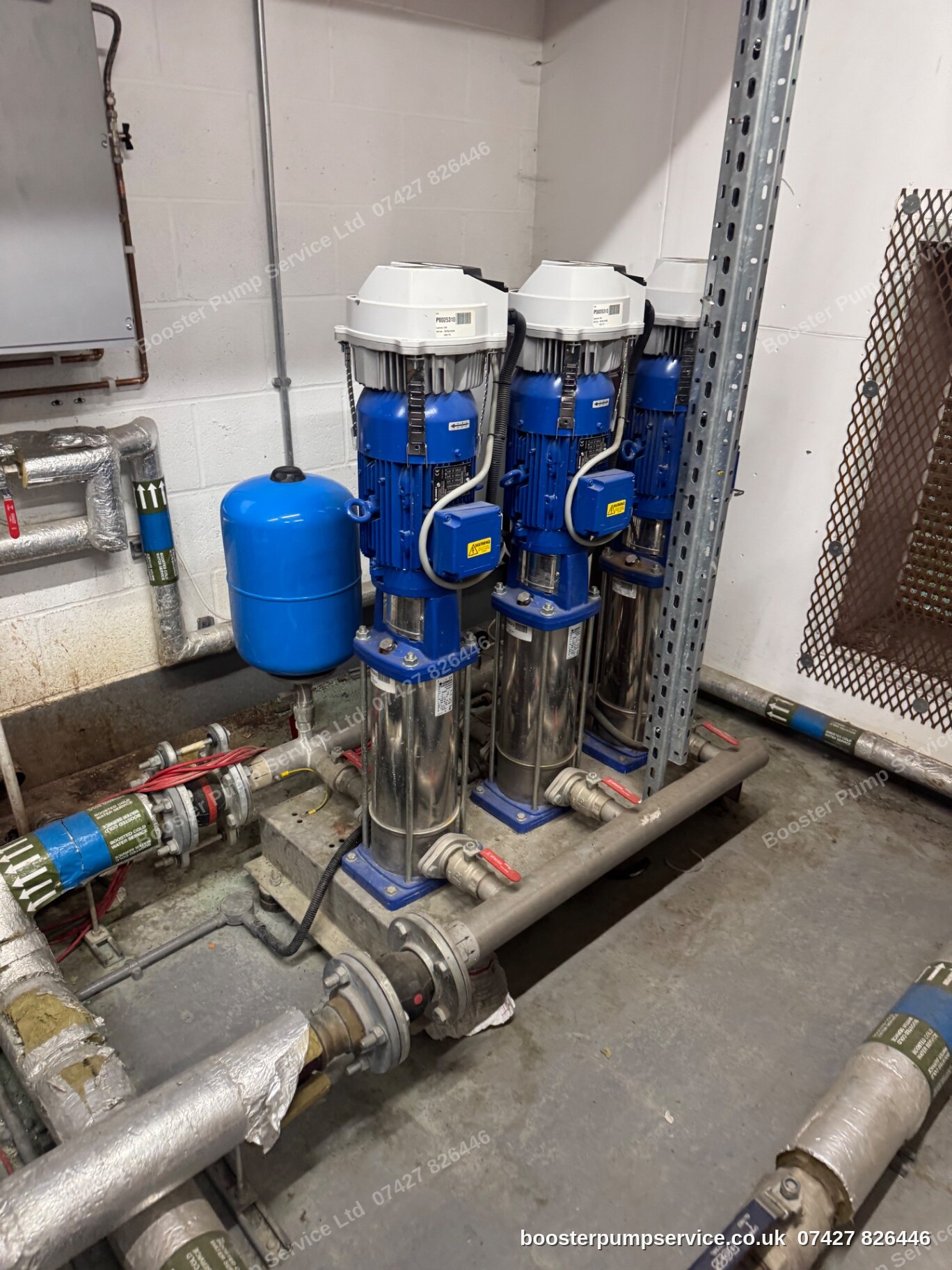 Lowara e-SV booster set with accumulator vessel — pressurisation unit replacement in London.