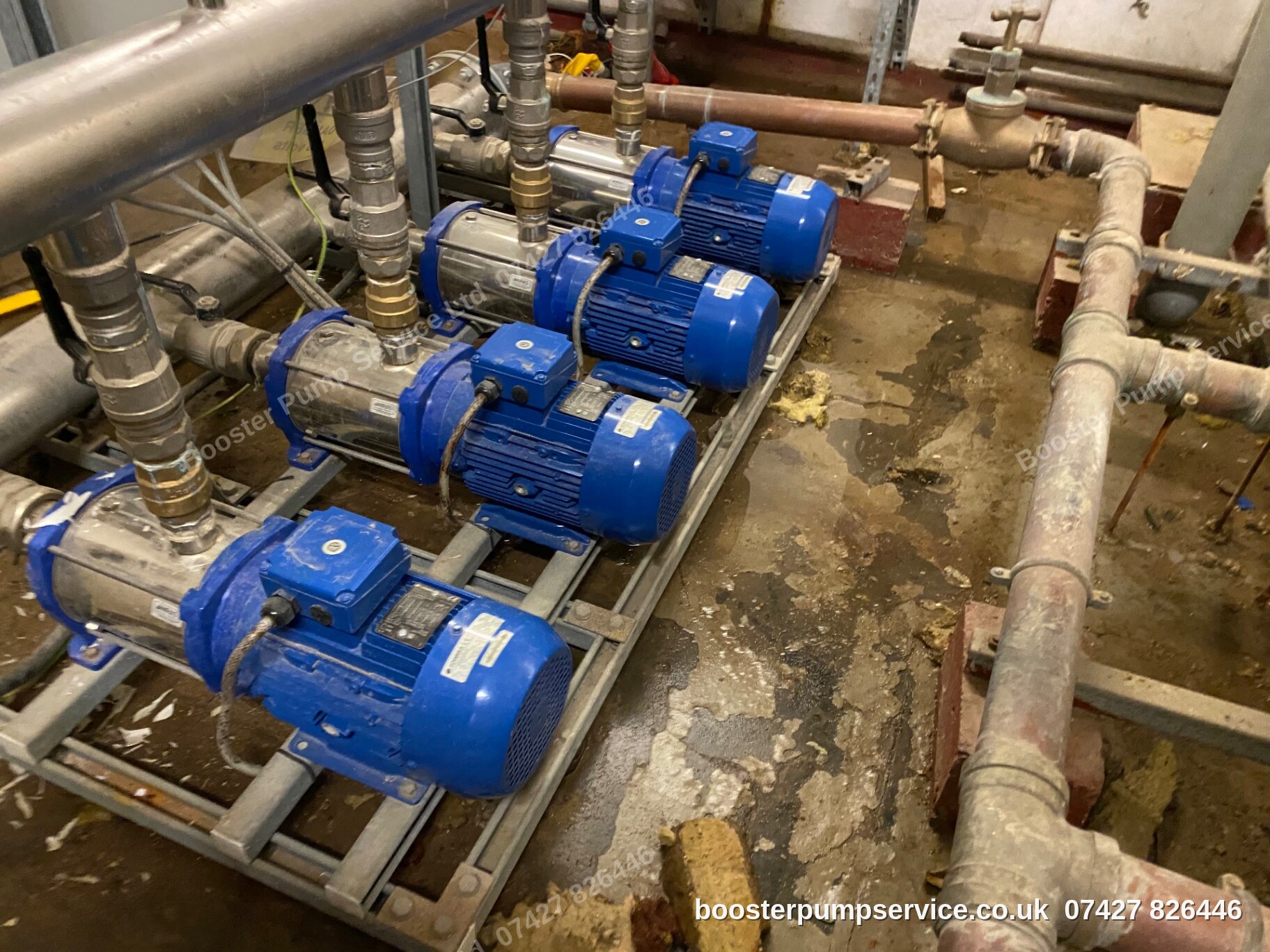 commercial multi-pump booster array in a London plant room — pump commissioning in London.